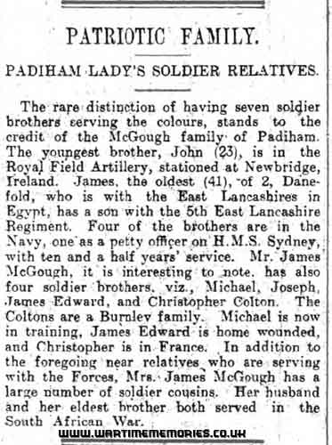 Clipping taken from local newspaper 30th Jan 1915